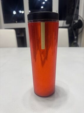 Starbucks 16oz Metallic Red Orange Textured Shiny Coffee 2013 Travel Tumbler